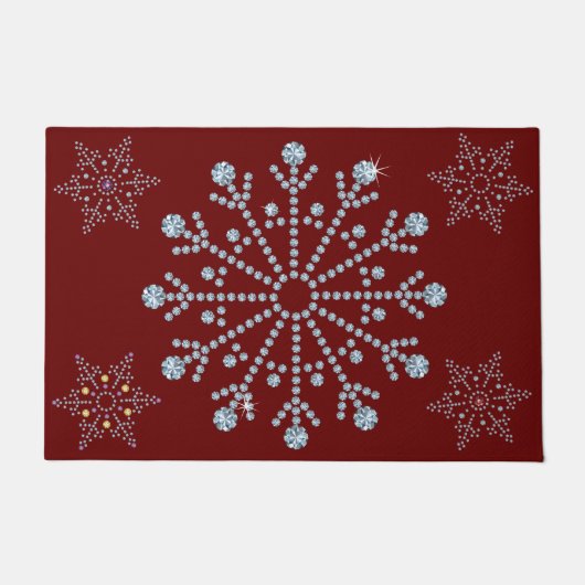ダイヤモンド宝石で飾られたラインストーンの雪の結晶 ドアマット (正面)
