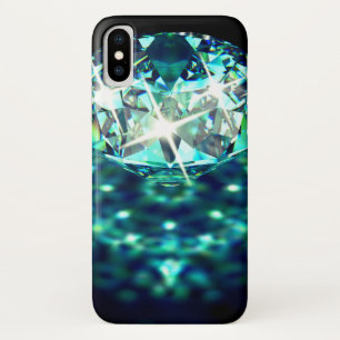 ダイヤモンド宝石スパークリーエレガントブラックターコイズ iPhone X ケース