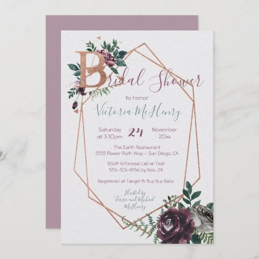 ダイヤモンド幾何学水カラーブライダルシャワー 招待状 (正面/裏面)