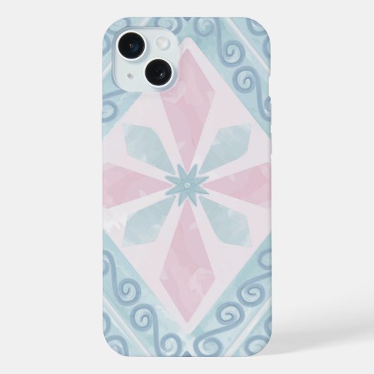 ダイヤモンド形の青いパターン iPhoneケース (裏面)