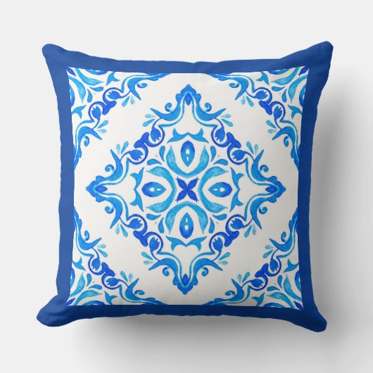 ダイヤモンド形の青と白のデルフト中国 クッション (正面)