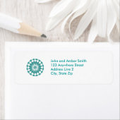 ダイヤモンド形状のティール（緑がかった色）ターコイズ、マンダラアドレス ラベル (インサイチュ)