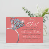 ダイヤモンド指輪、きらきら光るなブライダルシャワー、彼女は賛成しました 招待状 (スタンド正面)