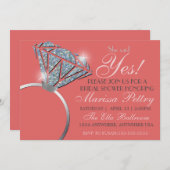 ダイヤモンド指輪、きらきら光るなブライダルシャワー、彼女は賛成しました 招待状 (正面/裏面)