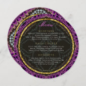 ダイヤモンド暗い赤紫色レース結婚ラウンドのメニューカード メニュー (正面/裏面)
