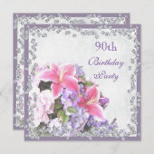 ダイヤモンド枠の花90誕生日 招待状 (正面/裏面)