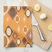 ダイヤモンド楕円スターバストオレンジ キッチンタオル (四つ折り)