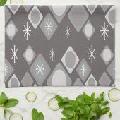 ダイヤモンド楕円スターバストダークグレー キッチンタオル (折り畳み)