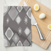 ダイヤモンド楕円スターバストダークグレー キッチンタオル (四つ折り)