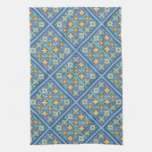 ダイヤモンド模様のモロッコブルーかわいらしタイル キッチンタオル (縦)