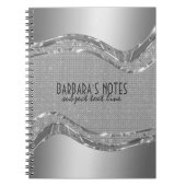ダイヤモンド模様2aを施した銀色のメタリック調べ ノートブック (正面)