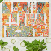 ダイヤモンド熱狂するフローラアートパターンオレンジキッチン キッチンタオル (折り畳み)