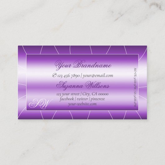 ダイヤモンド王室のとモノグラムを含むシマーリーパープル 名刺 (裏面)