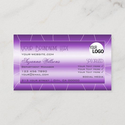 ダイヤモンド王室のとロゴのガラスを使用したシマーリーパープル 名刺 (裏面)