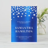 ダイヤモンド王室の紙吹雪ブルーグラデーションフォイル卒業 案内状 (スタンド正面)