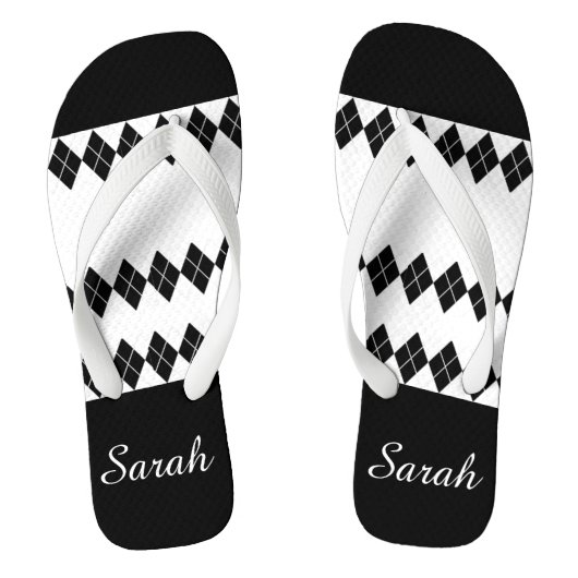 ダイヤモンド白黒カスタム ビーチサンダル (フットベッド)