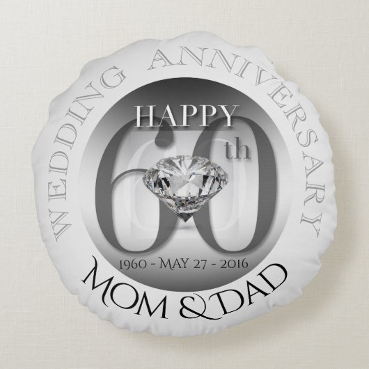 ダイヤモンド第60の結婚記念日の円形の枕 ラウンドクッション (裏面)