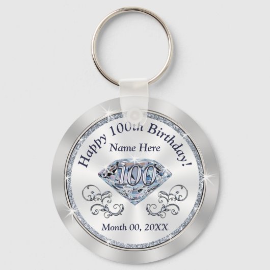 ダイヤモンド素晴らし格安100th誕生日パーティーの好意 キーホルダー (正面)