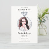 ダイヤモンド結婚のきらきら光るリングや輪ブライダルシャワー写真 招待状 (スタンド正面)