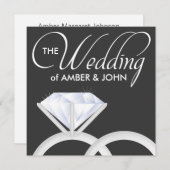 ダイヤモンド結婚のリングや輪（黒） 招待状 (正面/裏面)