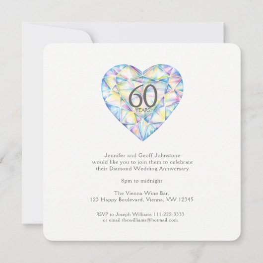 ダイヤモンド結婚の愛は非常に強いハート水色 招待状 (裏面)