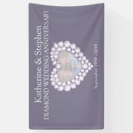 ダイヤモンド結婚の記念日のグレーバナー 横断幕 (縦)