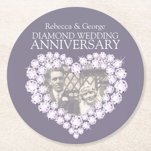 ダイヤモンド結婚の記念日のハートフォトコースター ラウンドペーパーコースター (正面)