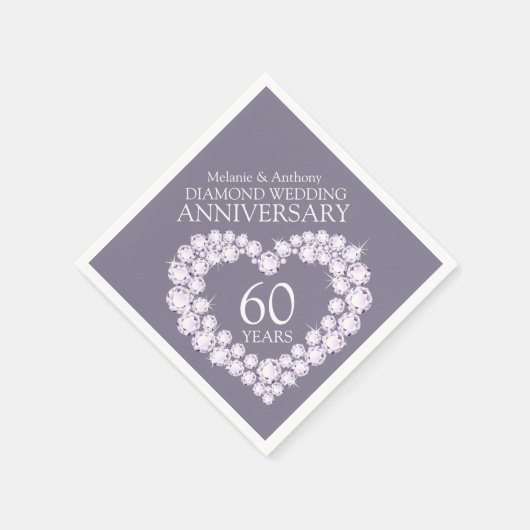 ダイヤモンド結婚の記念日ハート名ナプキンス スタンダードカクテルナプキン (角)