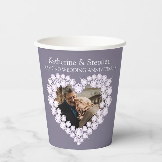ダイヤモンド結婚の60周年記念写真グレー 紙コップ (正面)