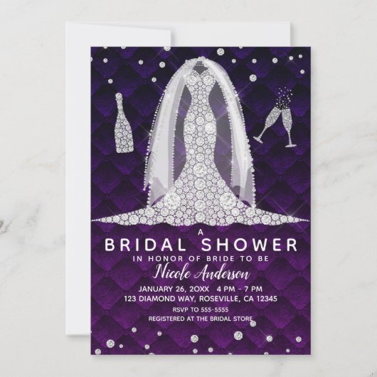 ダイヤモンド結婚ズドレスパー王室のプルブライダルシャワー 招待状 (正面)