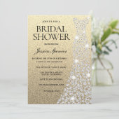 ダイヤモンド結婚ズドレス金ゴールドグリッターブライダルシャワー 招待状 (スタンド正面)