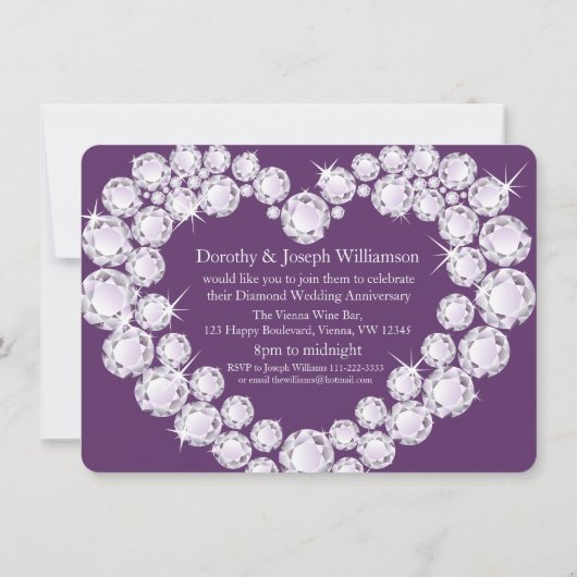ダイヤモンド結婚ハートの写真60年のパーティー招待状 招待状 (裏面)