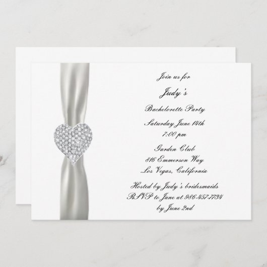 ダイヤモンド結婚ハートバチェロレッテ招待状 招待状 (正面/裏面)