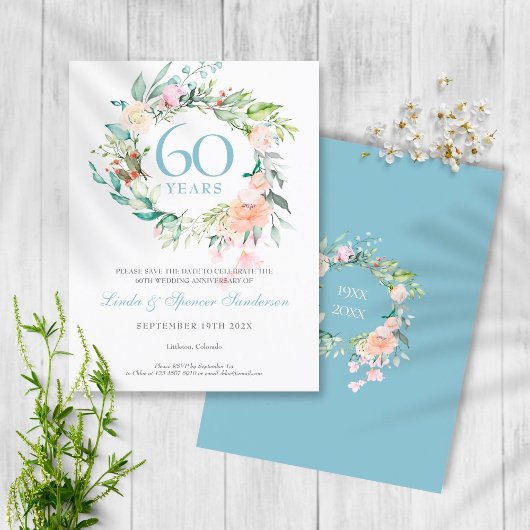 ダイヤモンド結婚記念日60周年フラワー 案内ポストカード