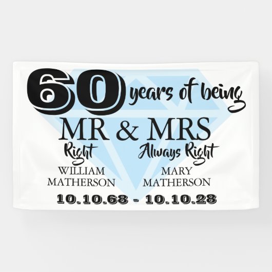 ダイヤモンド結婚記念日 おめでとう Mr Mrs ライト 60周年記念 横断幕 (横)