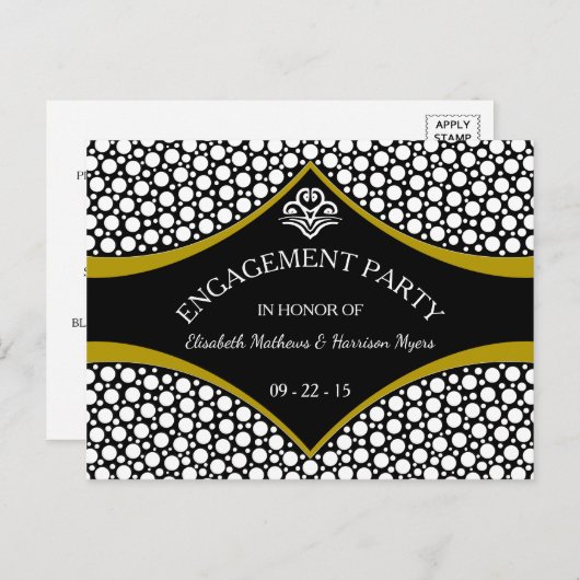 ダイヤモンド結婚金ゴールド婚約招待状 インビテーションポストカード (正面/裏面)