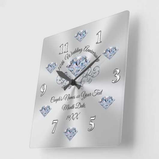 ダイヤモンド結婚10周年の贈り物アイディア スクエア壁時計 (傾斜)