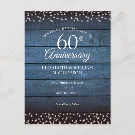 ダイヤモンド結婚60周年記念のSave the Date ポストカード (正面)