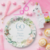 ダイヤモンド結婚60周年記念バラのフラワー ペーパープレート (パーティー)