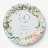 ダイヤモンド結婚60周年記念バラのフラワー ペーパープレート (正面)
