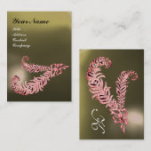 ダイヤモンド羽毛モノグラムピンクグレー瑪瑙 名刺 (正面/裏面)
