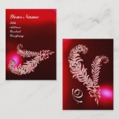 ダイヤモンド羽毛モノグラム、赤ブルゴーニュRubyパール 名刺 (正面/裏面)