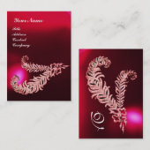 ダイヤモンド羽毛モノグラム、赤ブルゴーニュRubyパール 名刺 (正面/裏面)