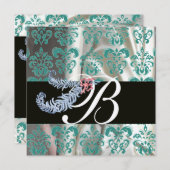 ダイヤモンド羽金ゴールドブルーシルクダマスモノグラム 招待状 (正面/裏面)