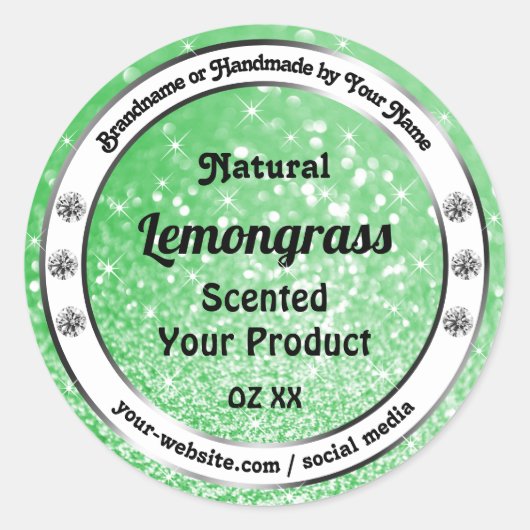 ダイヤモンド製品ラベル付きエメラルドグリーングリッター ラウンドシール (正面)