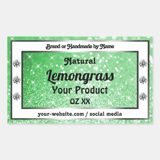 ダイヤモンド製品ラベル付きエメラルドグリーングリッター 長方形シール (正面)