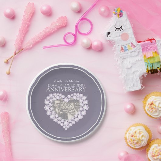 ダイヤモンド記念写真ハート紙プレート ペーパープレート (パーティー)