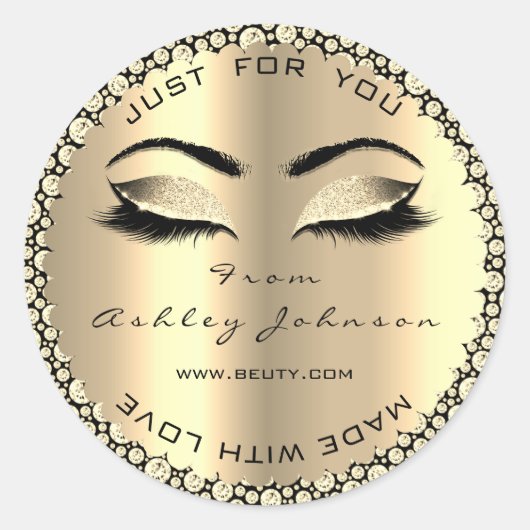 ダイヤモンド輝くグリッター金ゴールドラッシュメイドWith Love ラウンドシール (正面)