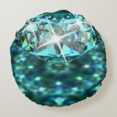 ダイヤモンド輝く宝石エレガントティール（緑がかった色）ブラック ラウンドクッション (裏面)