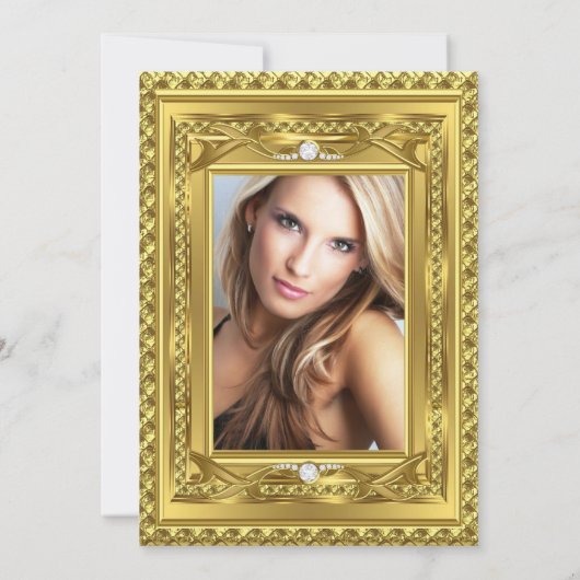 ダイヤモンド金ゴールドエレガントな誕生日パーティーの写真 招待状 (裏面)